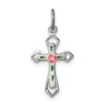 Sterling Silver Platinum-plated with Enamel Cross Pendant