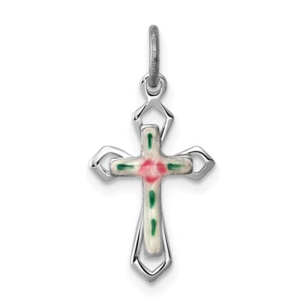 Sterling Silver Platinum-plated with Enamel Cross Pendant