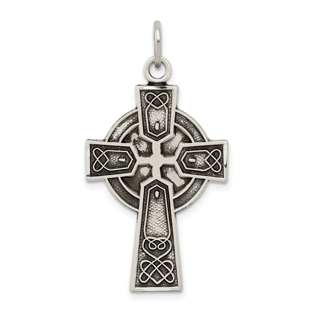 QC7304.jpg Sterling Silver Antiqued Satin Irish Cross Pendant - Image 1