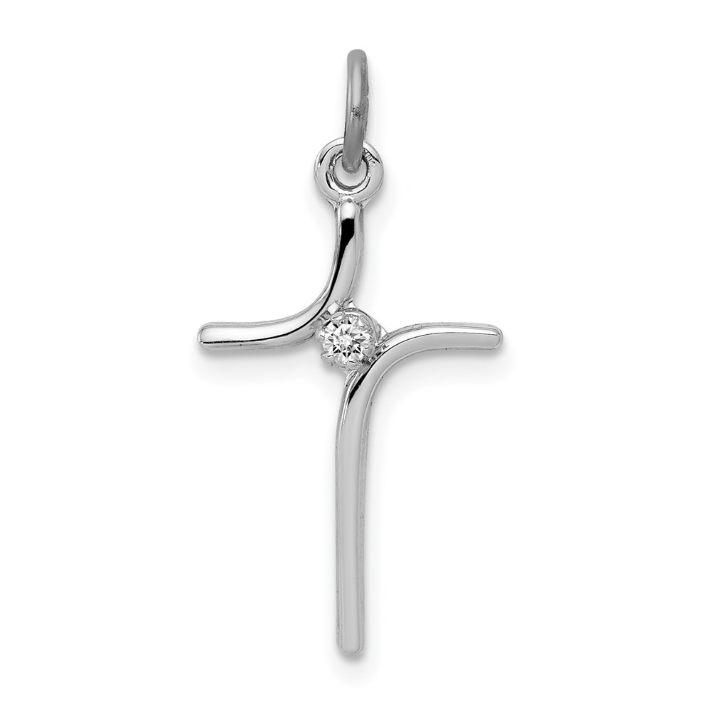 QC7330.jpg Sterling Silver Platinum-plated Cross with CZ Center Pendant - Image 1