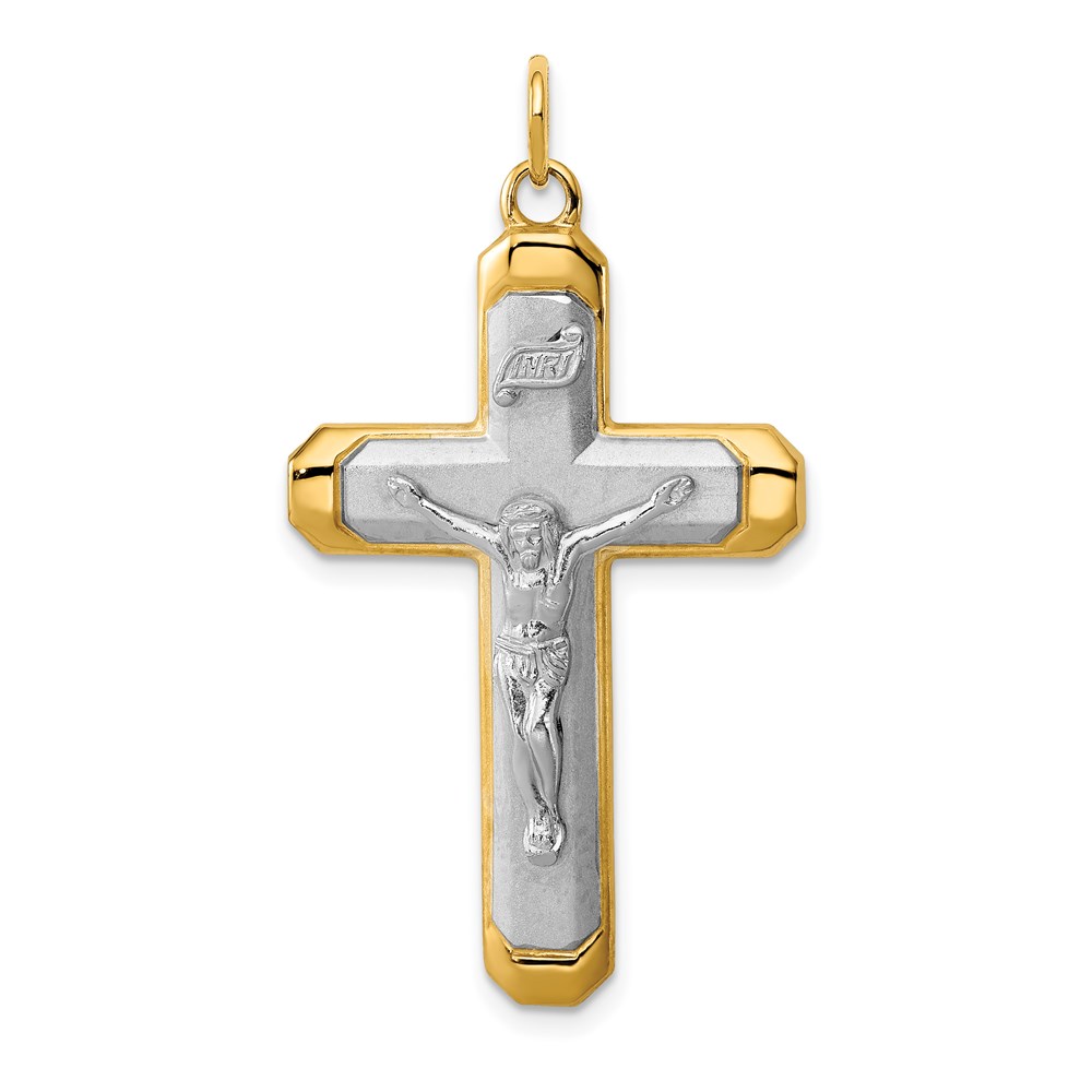QC7339.jpg Sterling Silver Platinum-plated Satin/Polished Vermeil Corpus Cross Pendant - Image 1