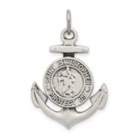Sterling Silver Antiqued Satin St Christopher Anchor Medal Pendant