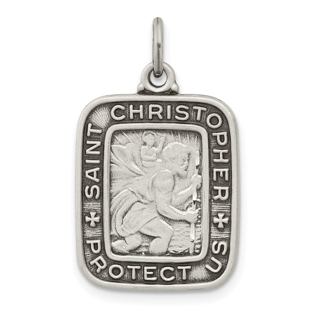 QC7373.jpg Sterling Silver Antiqued Square St. Christopher Medal Pendant - Image 1