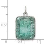 Sterling Silver Teal Enamel Square St. Christopher Medal Pendant - Image 3