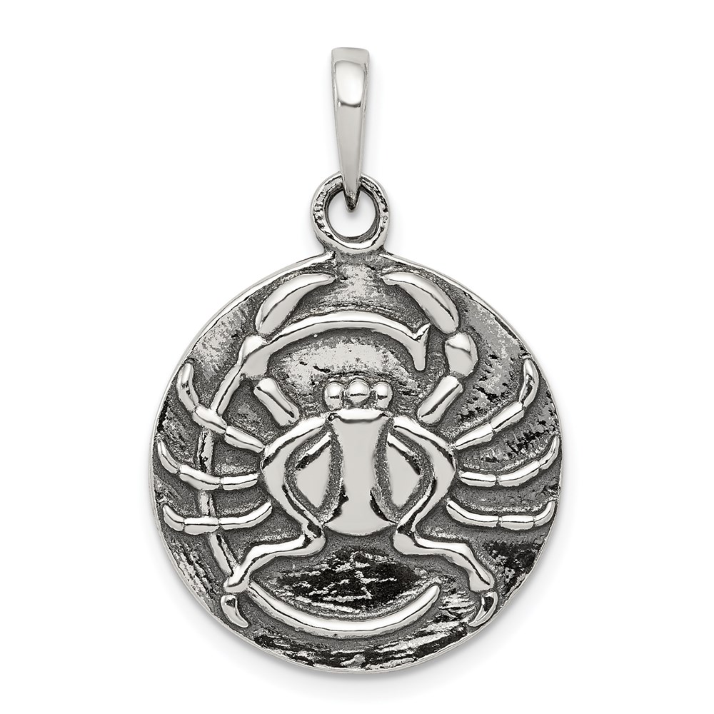 QC7415.jpg Sterling Silver Polished Antique Finish Cancer Horoscope Zodiac Pendant - Image 1