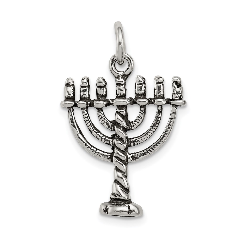QC7425.jpg Sterling Silver Antiqued Menorah Charm - Image 1