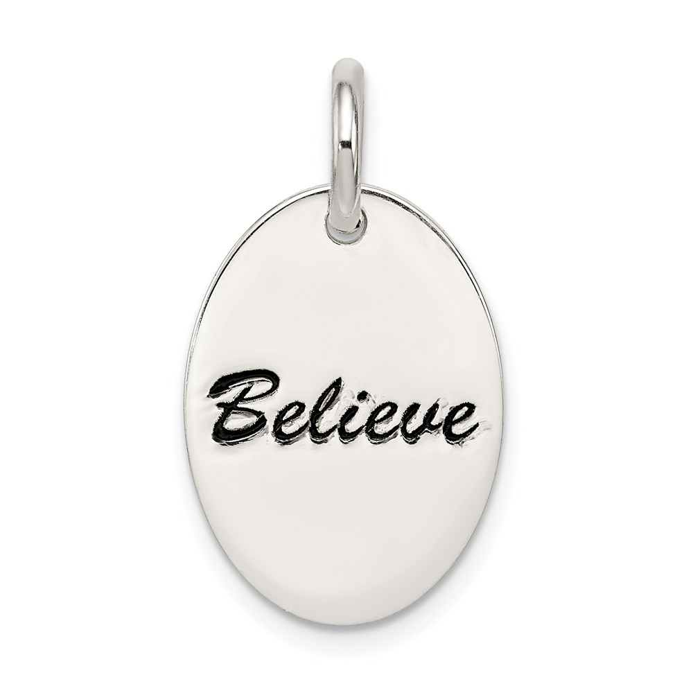 QC7491.jpg Sterling Silver Polished Enamel Believe Pendant - Image 1
