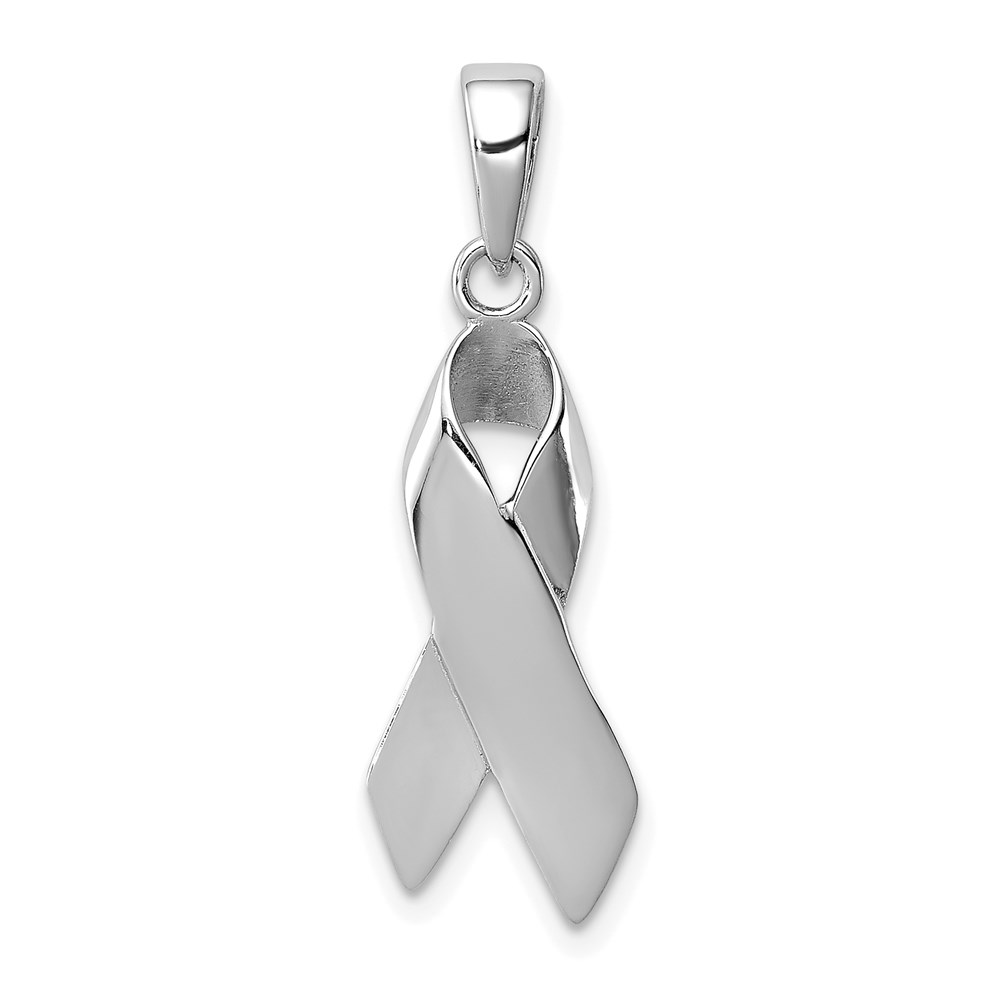 QC7514.jpg Sterling Silver Rhodium-plated Cancer Awareness Ribbon Charm - Image 1