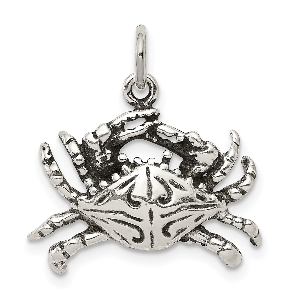 QC7656.jpg Sterling Silver Antiqued Crab Charm - Image 1