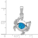 Sterling Silver Rhodium-plated Blue Inlay Created Opal Crab Pendant - Image 4