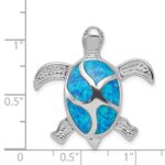 Sterling Silver Rhodium-plated Blue Inlay Created Opal Turtle Pendant - Image 3