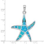 Sterling Silver Rhodium-plated Blue Inlay Created Opal Starfish Pendant - Image 3
