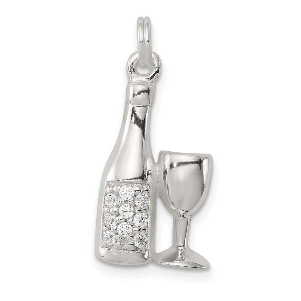 QC7708.jpg Sterling Silver CZ Wine/Champagne Bottle/Glass Charm Pendant - Image 1