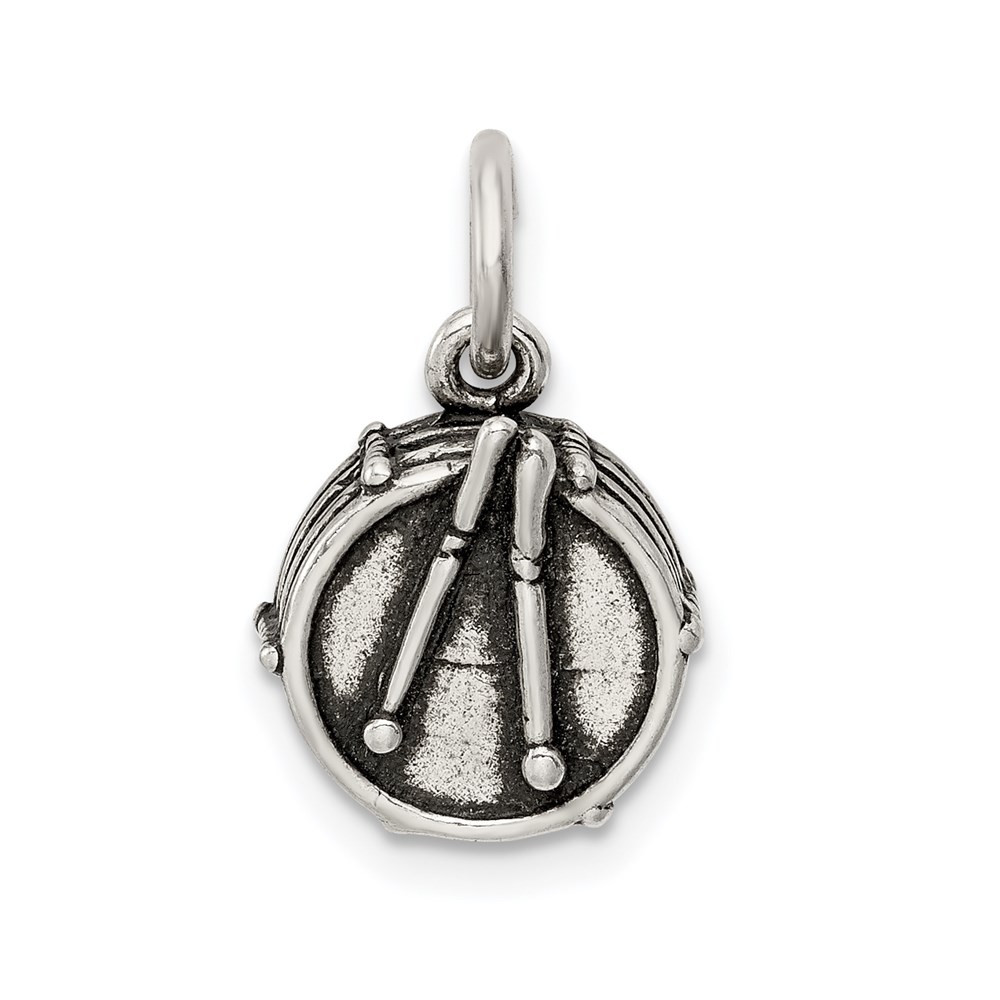 QC7759.jpg Sterling Silver Antiqued Drum Charm - Image 1