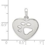 Sterling Silver Polished Heart with Paw Print Pendant - Image 3