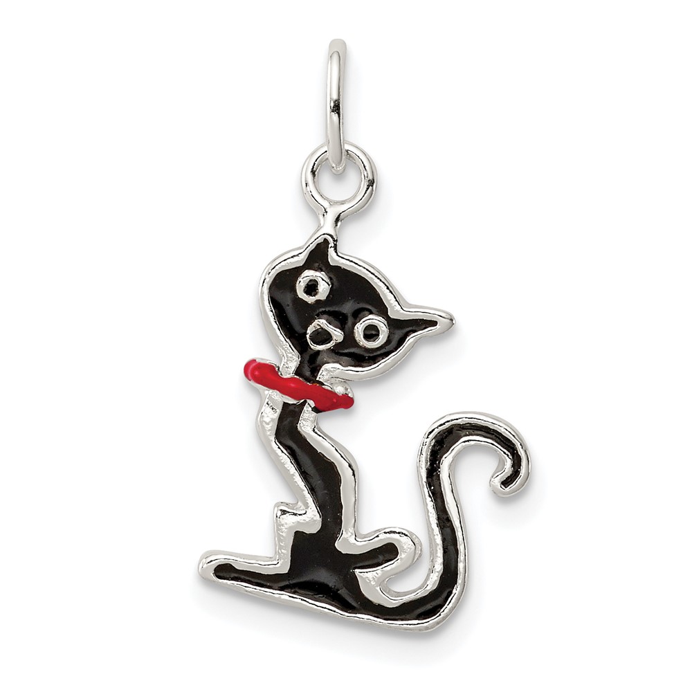 QC7838.jpg Sterling Silver Black Enameled Cat Charm - Image 1