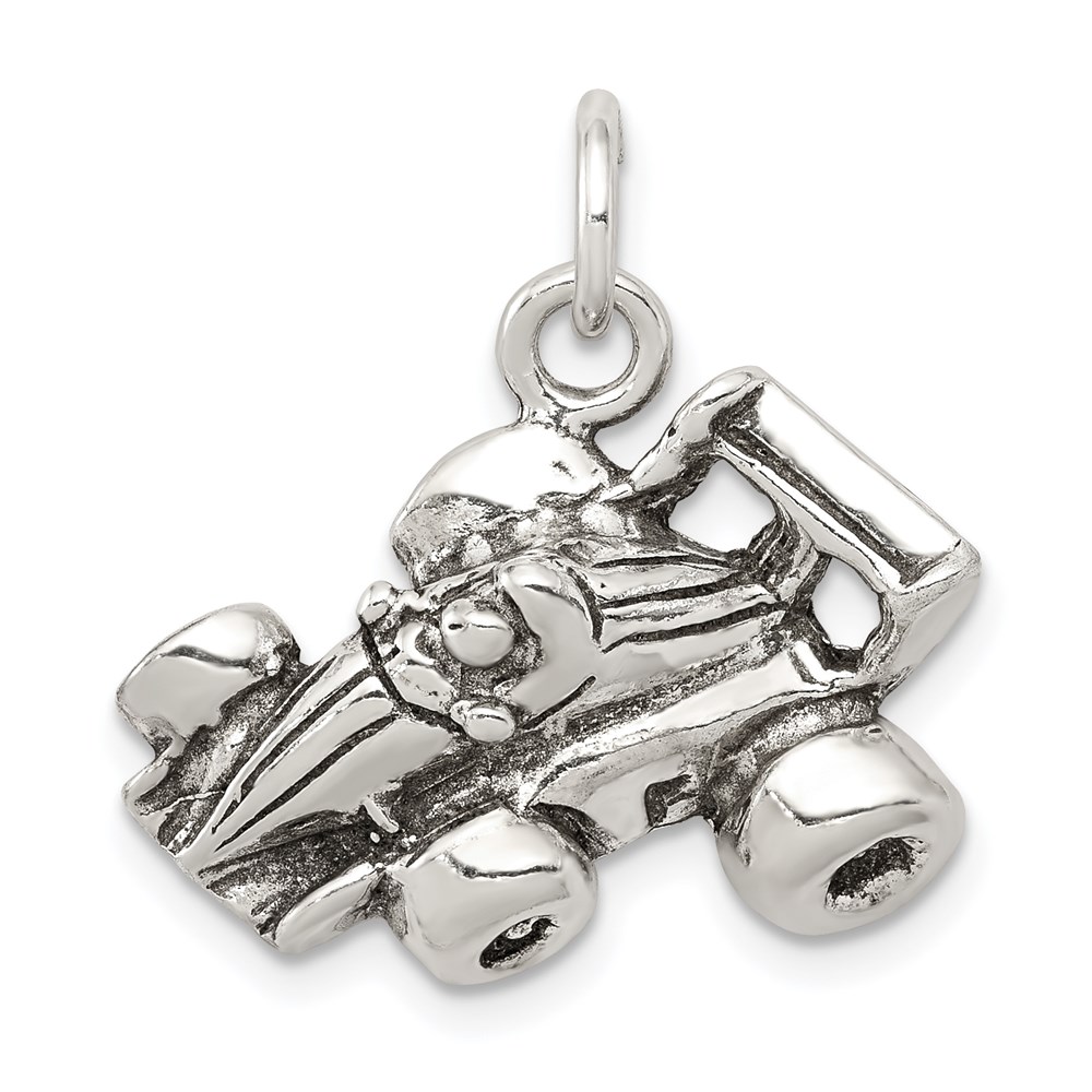 QC7913.jpg Sterling Silver Antiqued Go Kart Racer Charm - Image 1