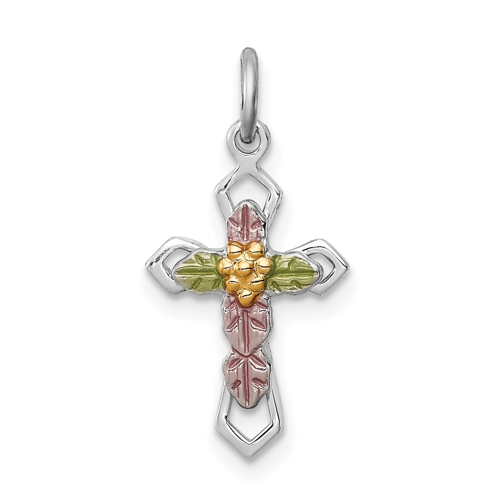 QC7922.jpg Sterling Silver Platinum-plated Polished Epoxy & Gold-plated Cross Pendant - Image 1