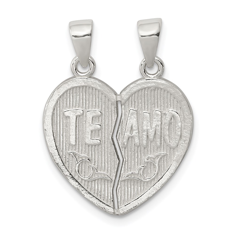 QC8108.jpg Sterling Silver Polished Te Amo Break Apart Heart Pendant - Image 1