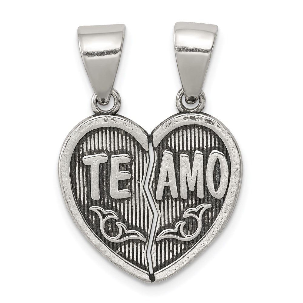 QC8109.jpg Sterling Silver Antiqued Te Amo Break Apart Heart Pendant - Image 1