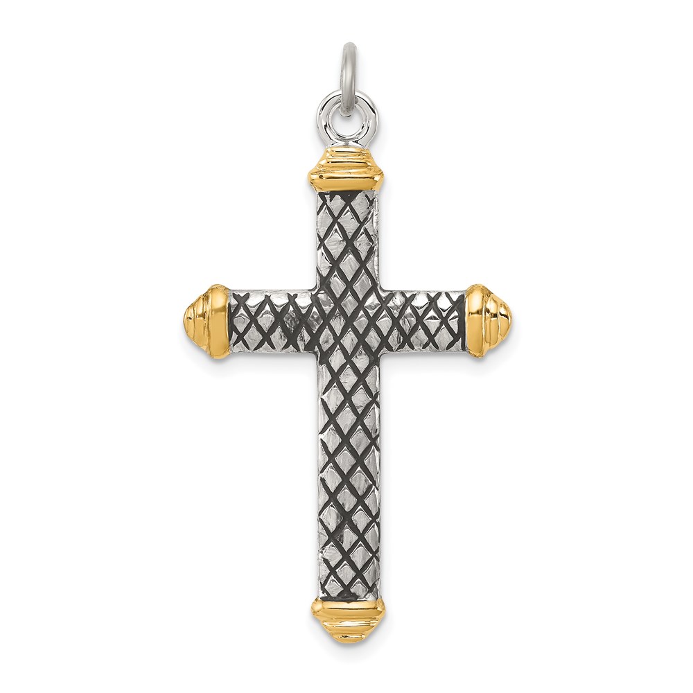 QC8129.jpg Sterling Silver, Gold-tone, Blk Rhod Criss Cross Design Cross Pendant - Image 1