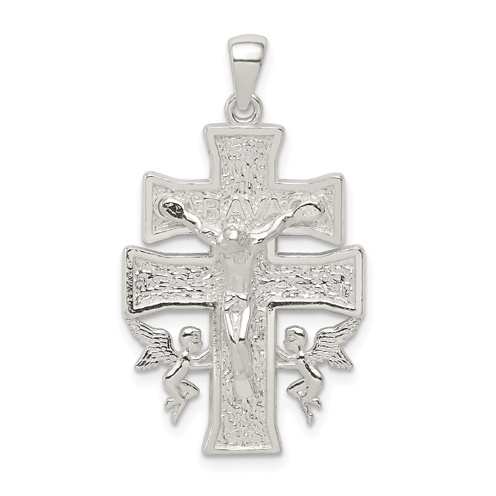 QC8135.jpg Sterling Silver Polished Mini Caravaca Crucifix Pendant - Image 1