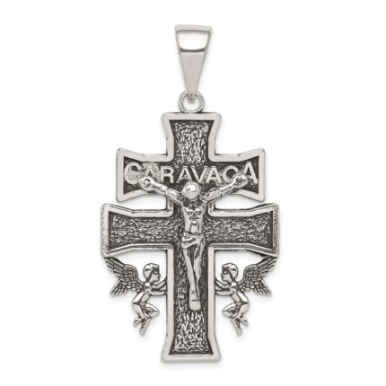 Sterling Silver Antiqued Large Caravaca INRI Crucifix Cross Pendant