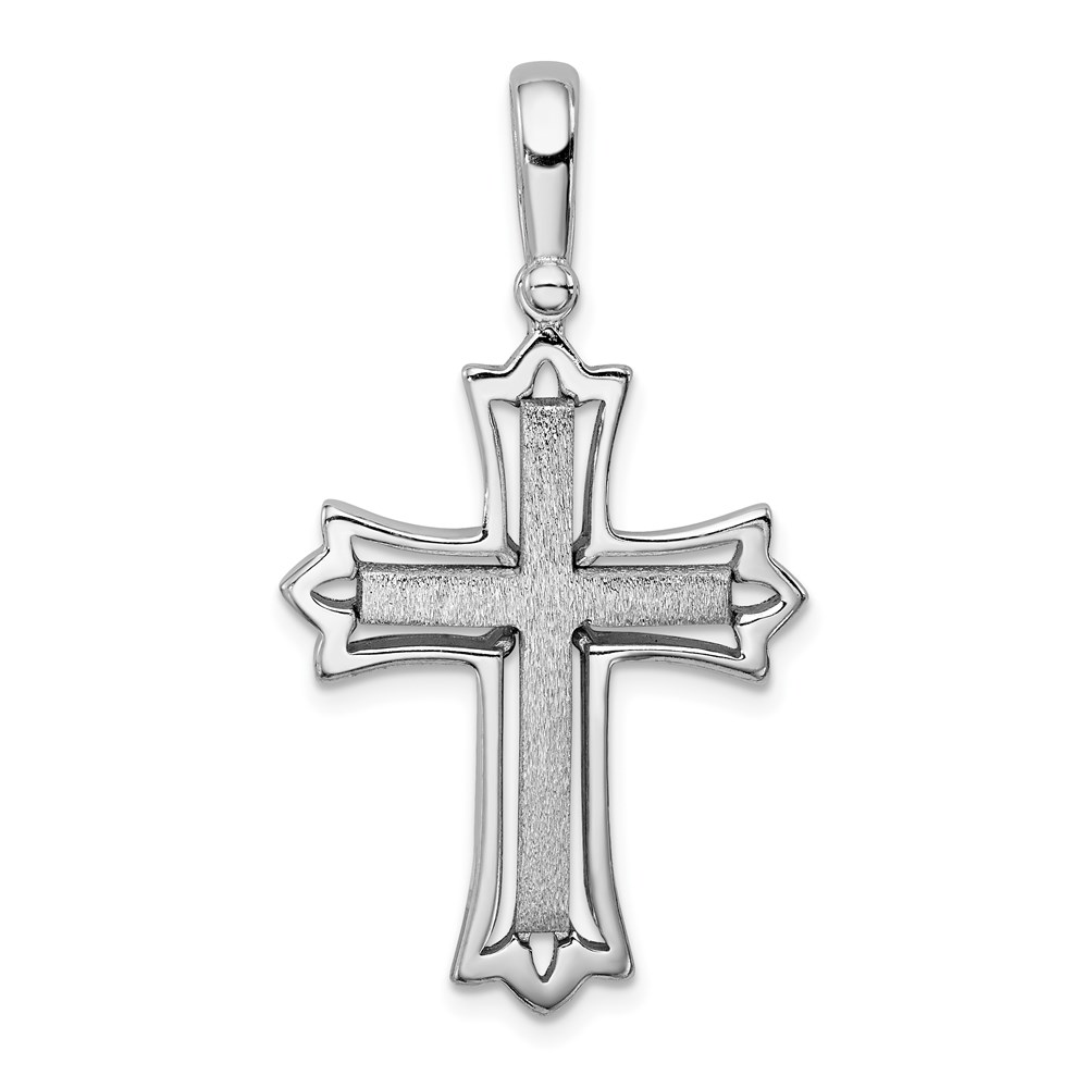 QC8154.jpg Sterling Silver Rhodium-plated Brushed/Polished Cross Pendant - Image 1