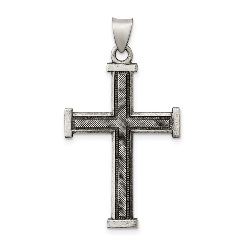 QC8168.jpg Sterling Silver Antiqued, Polished and Brushed Latin Cross Pendant - Image 1