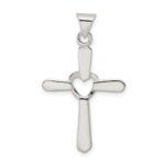 Sterling Silver Polished and Textured Cross w/ Heart Pendant - Image 4