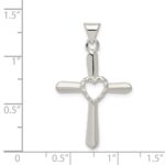 Sterling Silver Polished and Textured Cross w/ Heart Pendant - Image 3