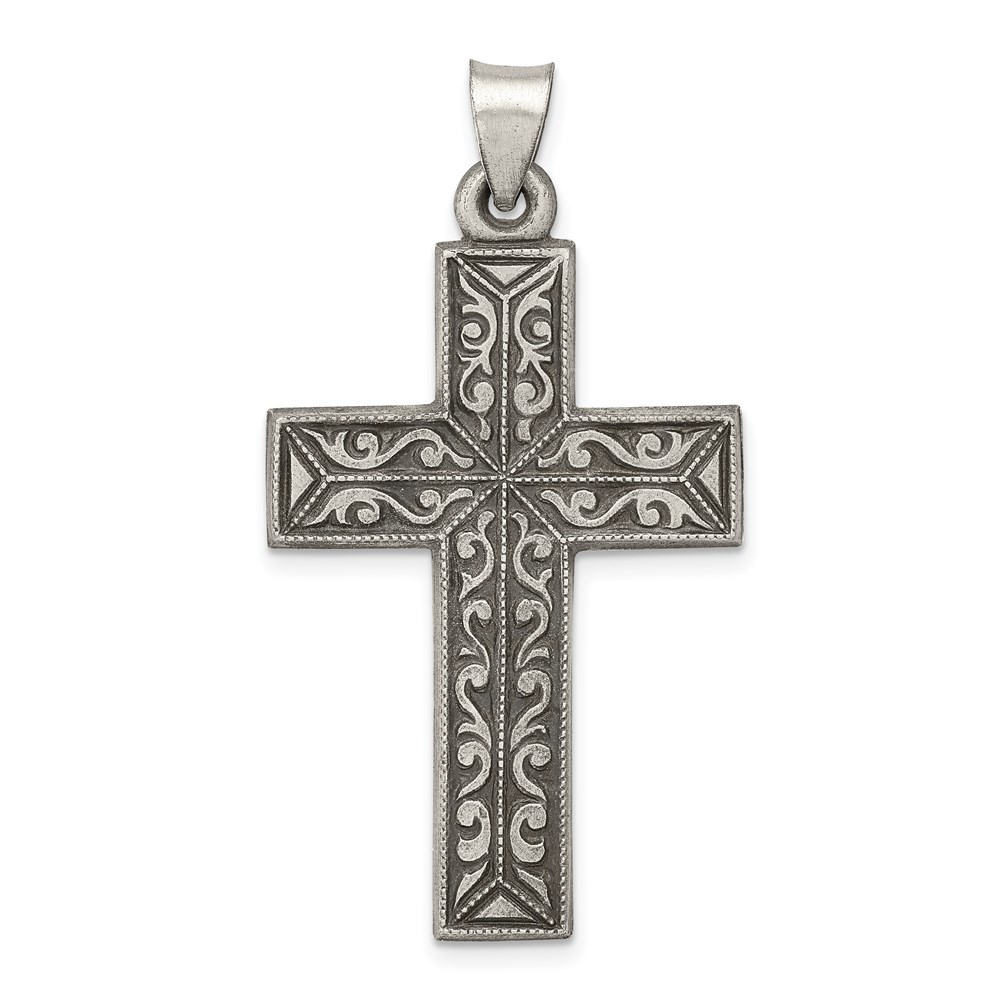 QC8265.jpg Sterling Silver Antiqued, Polished and Brushed Latin Cross Pendant - Image 1