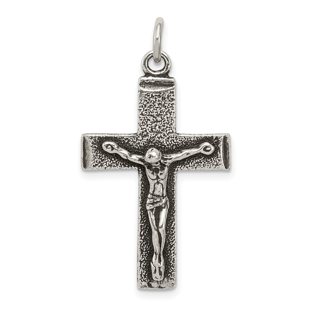 QC8288.jpg Sterling Silver Antiqued Squared Cross Crucifix Pendant - Image 1