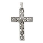 Sterling Silver Antiqued Beaded Filigree Crucifix Pendant