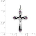 Sterling Silver Platinum-plated Black Epxy Purple CZ INRI Cross Pendant - Image 3