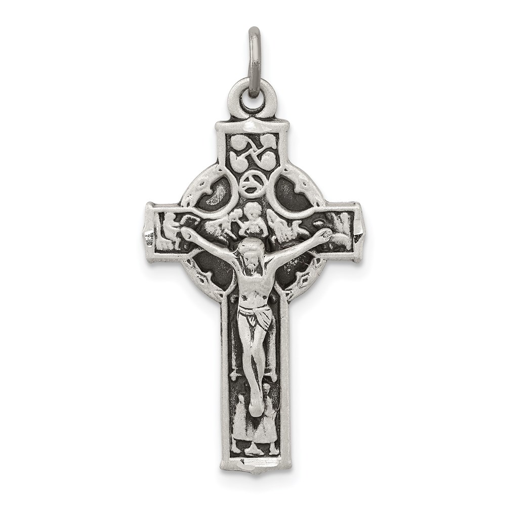 QC8302.jpg Sterling Silver Antiqued Irish 4-Way INRI Crucifix Cross Pendant - Image 1