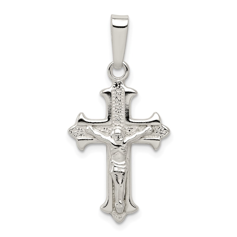 QC8309.jpg Sterling Silver Polished Textured Crucifix Pendant - Image 1