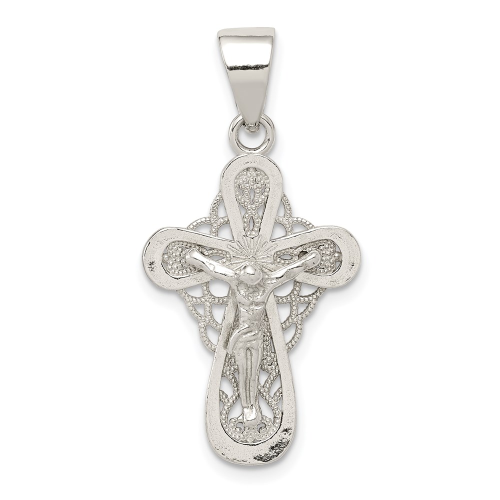 QC8314.jpg Sterling Silver Polished Small Crucifix Pendant - Image 1