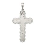 Sterling Silver Polished & Textured Large Floral Cross w/Jesus Pendant - Image 4