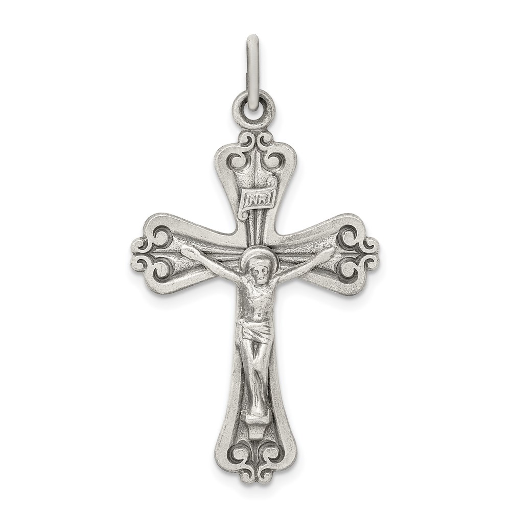 QC8329.jpg Sterling Silver Antiqued and Brushed INRI Crucifix Pendant - Image 1