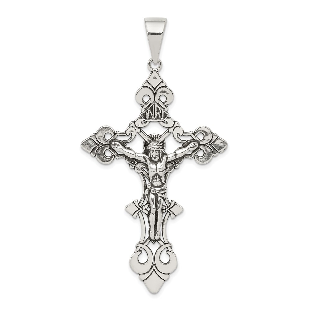 QC8338.jpg Sterling Silver Antiqued Large INRI Crucifix Pendant - Image 1