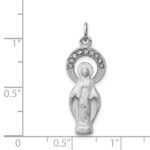 Sterling Silver Platinum-plated Polished & Satin CZ Miraculous Medal Pendan - Image 4
