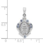 Sterling Silver Platinum-plated Polished Miraculous Blue CZ Pendant - Image 3
