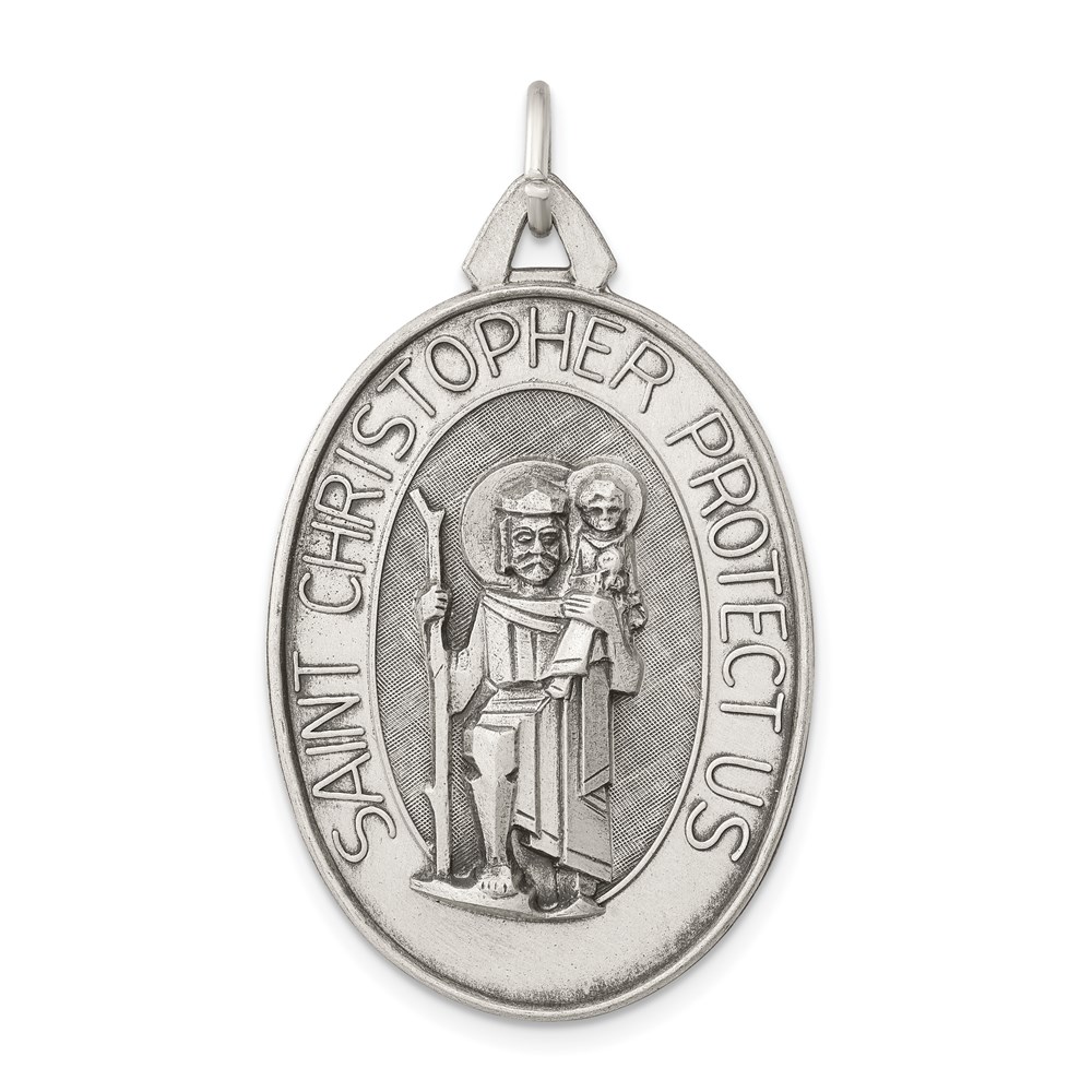 QC8376.jpg Sterling Silver Antiqued Satin St. Christopher Medal - Image 1