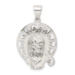 Sterling Silver Polished & Textured Jesus Head Pendant - Image 4