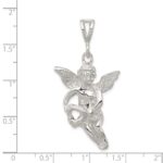 Sterling Silver Polished & Textured Flying Angel w/Heart Pendant - Image 3