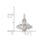 Sterling Silver Rhod-pltd Polished/Satin Heart w/Wings Pink CZ Pendant - Image 3