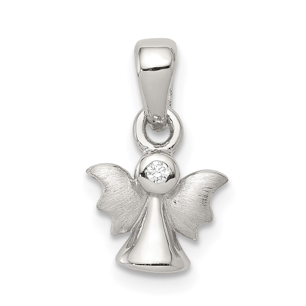 QC8425.jpg Sterling Silver Rhodium-plated Polished/Satin CZ Angel Pendant - Image 1