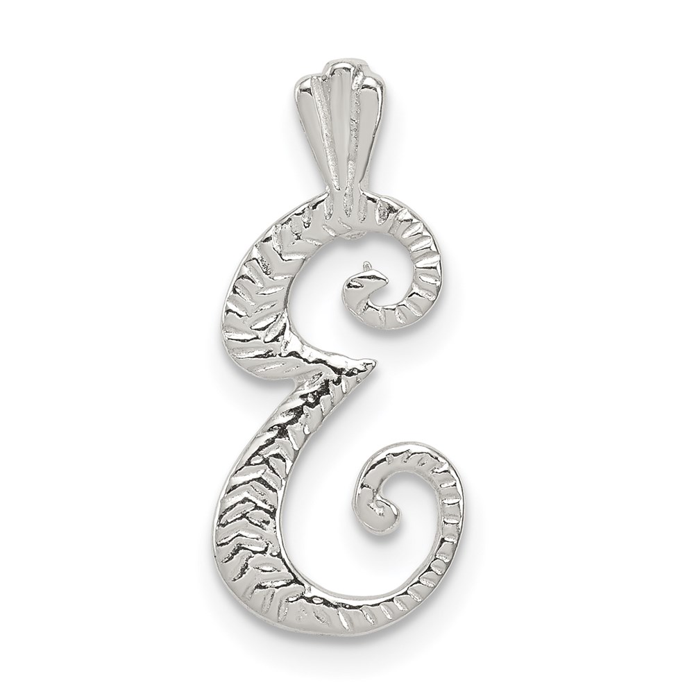 QC8459E.jpg Sterling Silver Polished & Textured Letter E Initial Chain Slide - Image 1