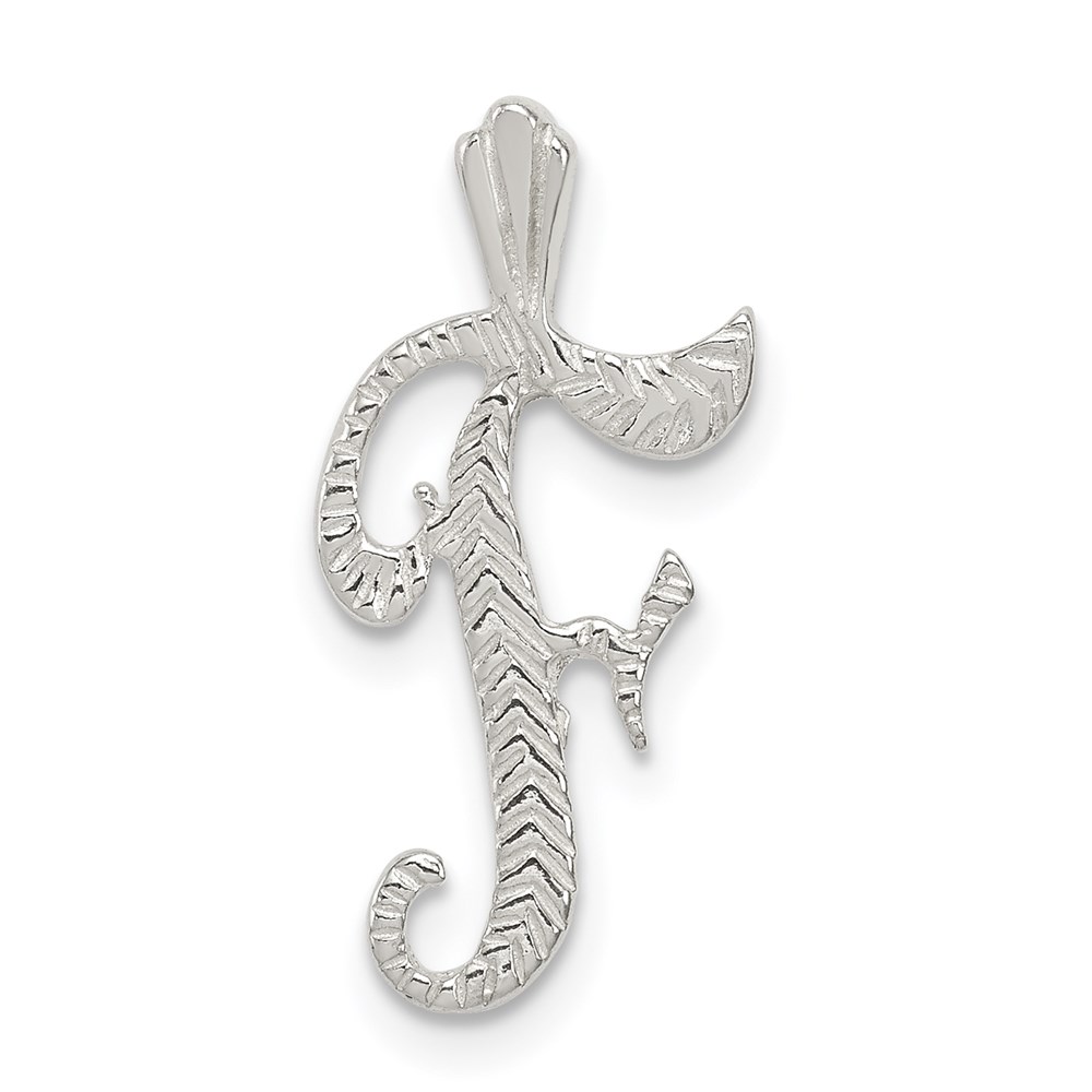QC8459F.jpg Sterling Silver Polished & Textured Letter F Initial Chain Slide - Image 1